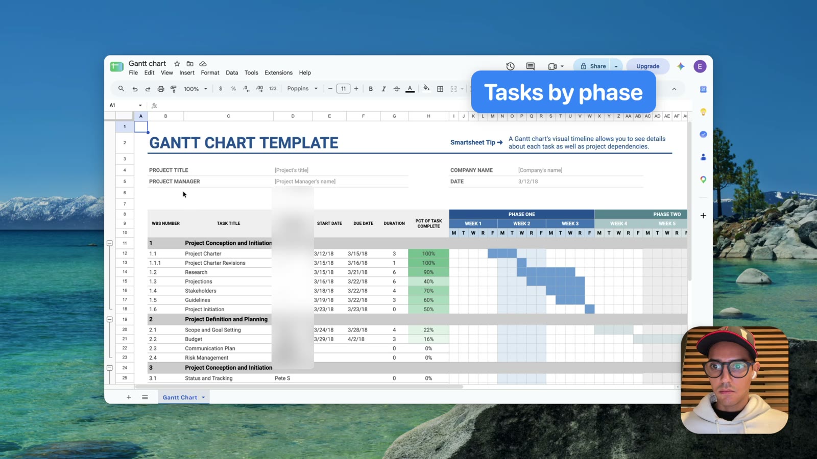 A callout above the spreadsheet, with the names in one column blurred