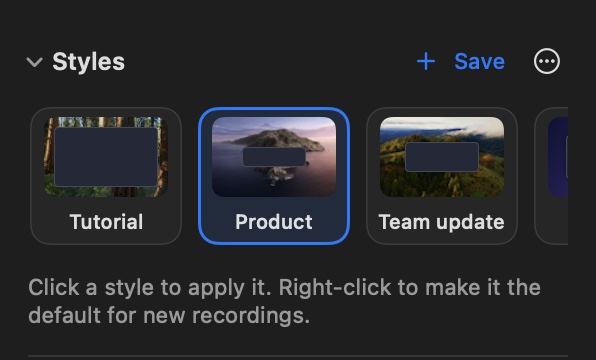 VeyFrame's saved styles: Tutorial, Product, and Team update